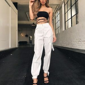 Tiger mist white moto pants